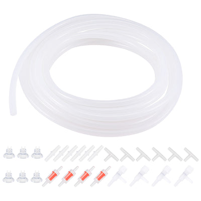 uxcell Uxcell Silicone Tubing 4mm ID 6mm(1/4") OD 5m Aquarium Air Hose with Check Valves, Suction Cups, Connectors, Regulating Valve