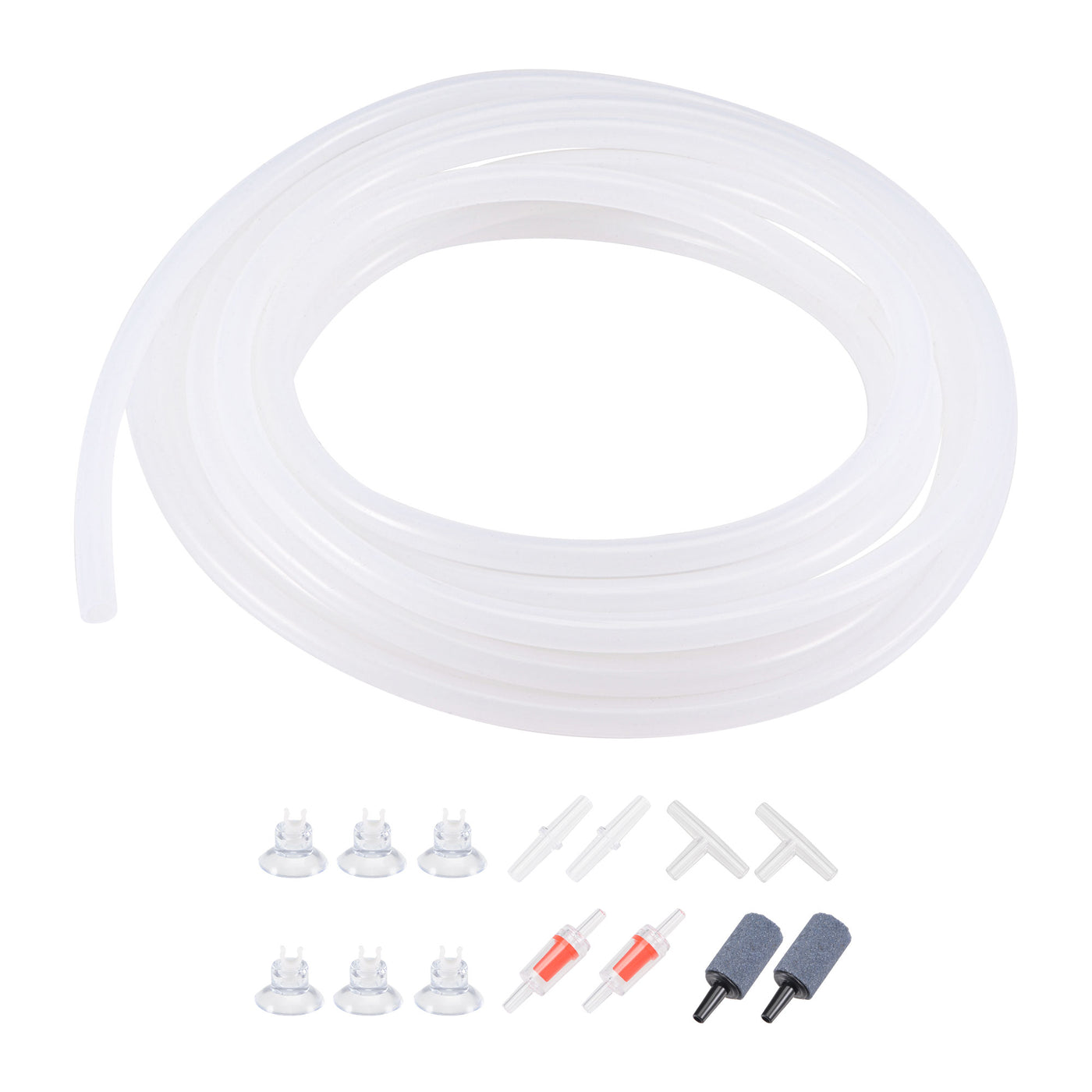 uxcell Uxcell Silicone Tubing 4mm ID 6mm(1/4") OD 5m Aquarium Air Hose with Check Valves, Suction Cups, Connectors, Air Stone