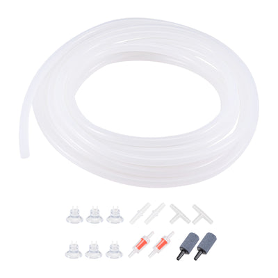 Harfington Uxcell Silicone Tubing 4mm ID 6mm(1/4") OD 5m Aquarium Air Hose with Check Valves, Suction Cups, Connectors, Air Stone