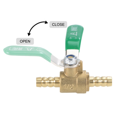 Harfington Uxcell Brass Air Ball Valve Shut Off Switch 12mm Hose Barb to 12mm Hose Barb with Clamps Green Handle