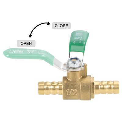 Harfington Uxcell Brass Air Ball Valve Shut Off Switch 12mm Hose Barb to 12mm Hose Barb with Clamps Green Handle