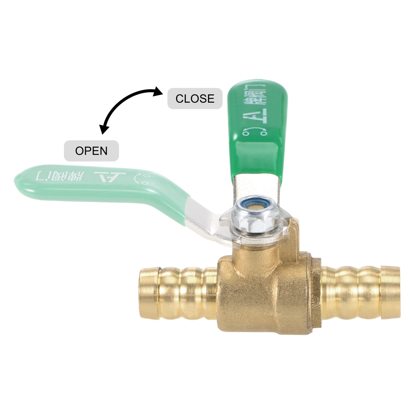 Uxcell Uxcell Brass Air Ball Valve Shut Off Switch 12mm Hose Barb to 12mm Hose Barb with Clamps Green Handle