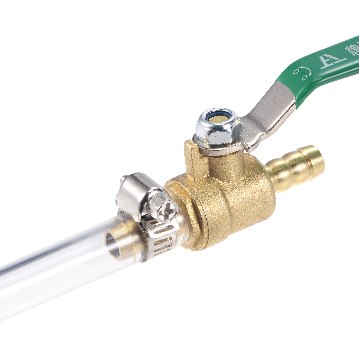 Uxcell Uxcell Brass Air Ball Valve Shut Off Switch 8mm Hose Barb to 8mm Hose Barb with Clamps Green Handle 2Pcs