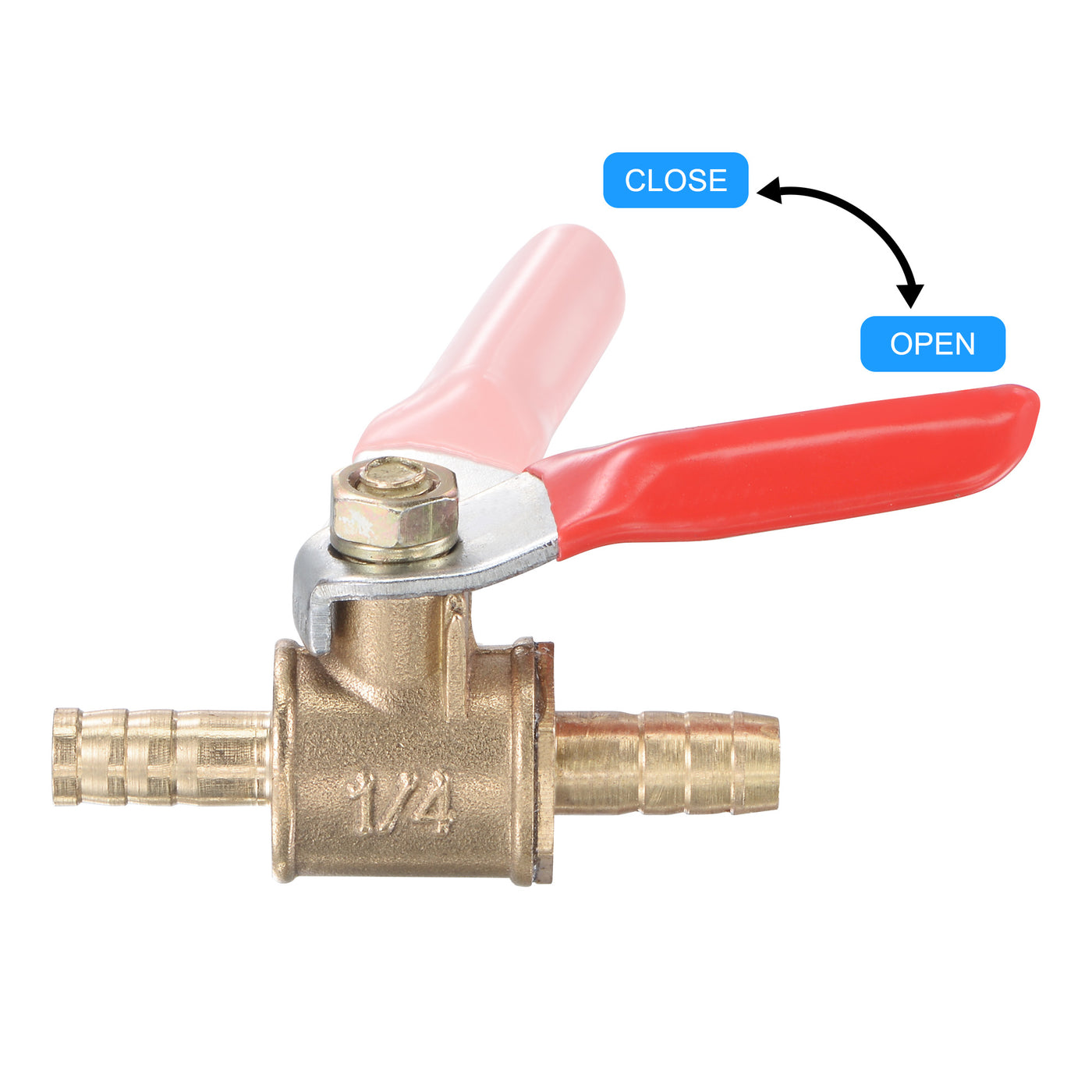 Uxcell Uxcell Brass Air Ball Valve Shut Off Switch 12mm Hose Barb to 12mm Hose Barb with Clamps Red Handle 2Pcs