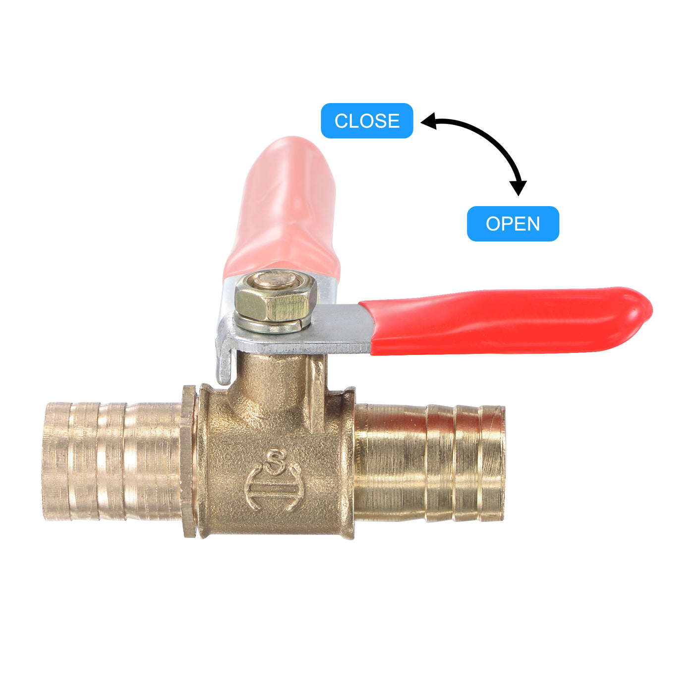 Uxcell Uxcell Brass Air Ball Valve Shut Off Switch 12mm Hose Barb to 12mm Hose Barb with Clamps Red Handle 2Pcs