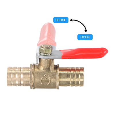 Harfington Uxcell Brass Air Ball Valve Shut Off Switch 12mm Hose Barb to 12mm Hose Barb with Clamps Red Handle 2Pcs
