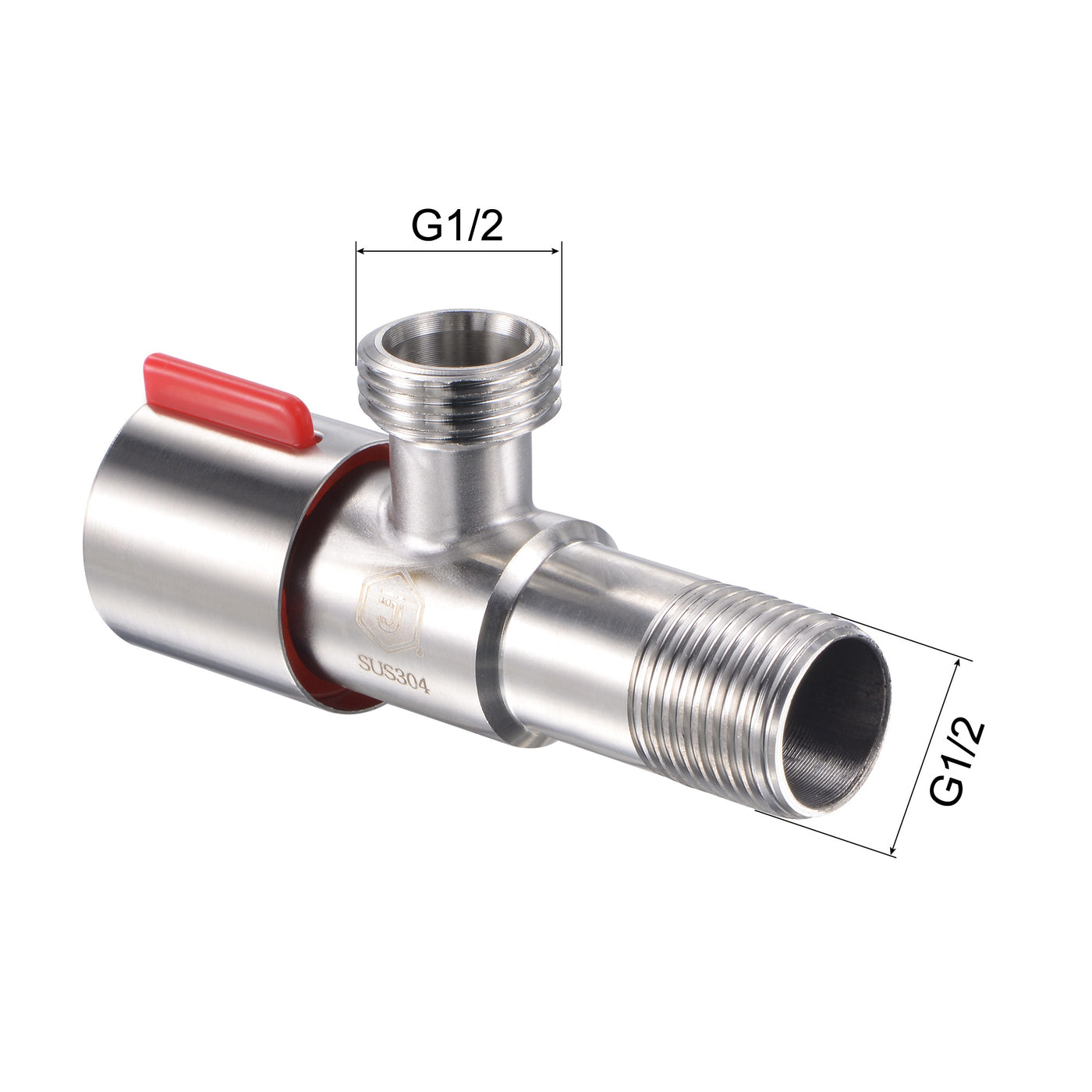 Uxcell Uxcell Angle Valve Water Stop Valve G1/2 Male Thread 2 Ways 304 Stainless Steel Red with Ornament Cover and Faucet Supply Line
