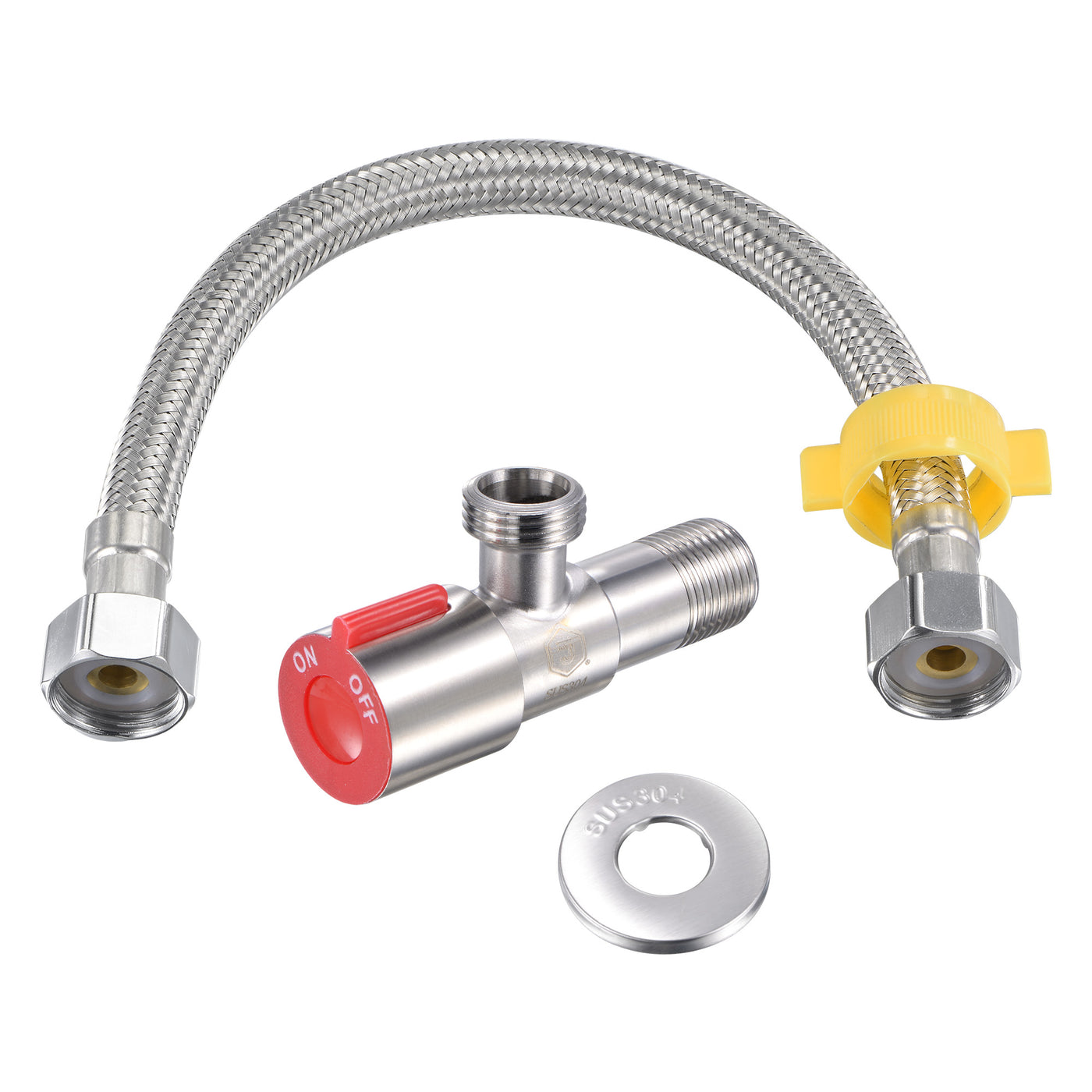 Uxcell Uxcell Angle Valve Water Stop Valve G1/2 Male Thread 2 Ways 304 Stainless Steel Red with Ornament Cover and Faucet Supply Line