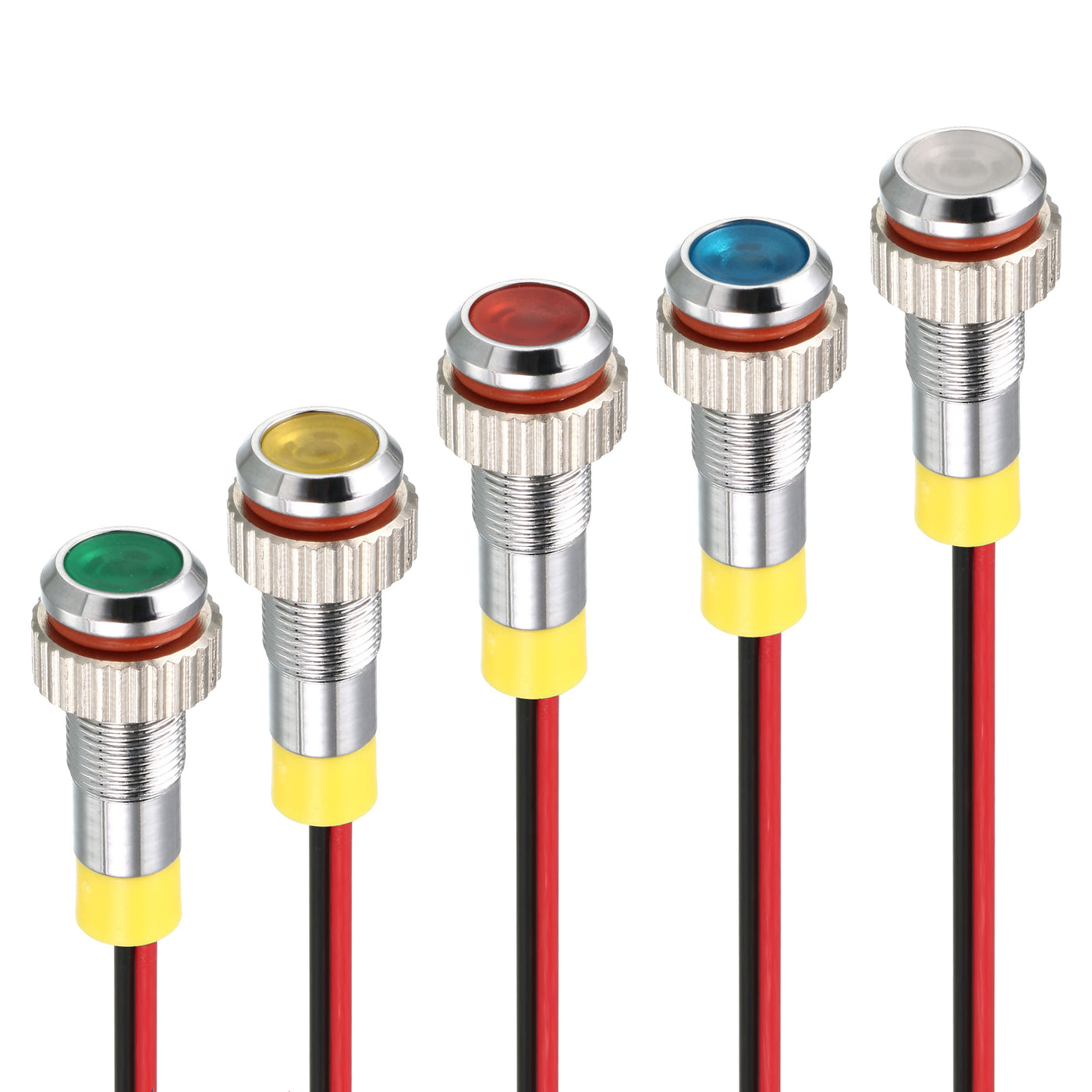 uxcell Uxcell Signal Indicator Light AC/DC 12V 6mm Dash Lamp Flush Panel Mount Metal Shell White Red Yellow Blue Green 5Pcs