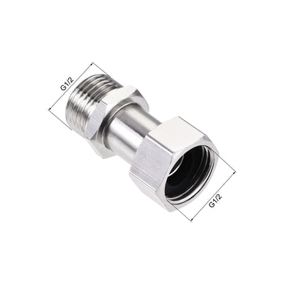 Harfington Uxcell Straight G1/2 Male to Female Pipe Fitting Connector with Gasket Nickel Plated Copper 2Pcs