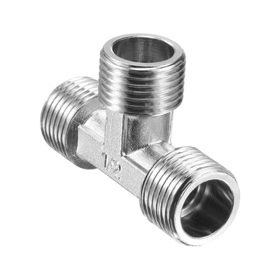 Harfington Uxcell Pipe Fitting Tee G1/2 Male Thread 3 Way T Shape Hose Connector Adapter, Nickel-Plated Copper