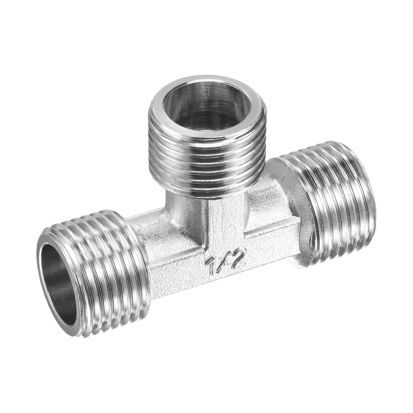 uxcell Uxcell Pipe Fitting Tee G1/2 Male Thread 3 Way T Shape Hose Connector Adapter, Nickel-Plated Copper
