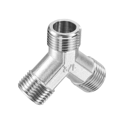 Harfington Uxcell Pipe Fitting G1/2 Male Thread Y Shape 3 Way Wye Hose Connector Adapter, Nickel-Plated Copper