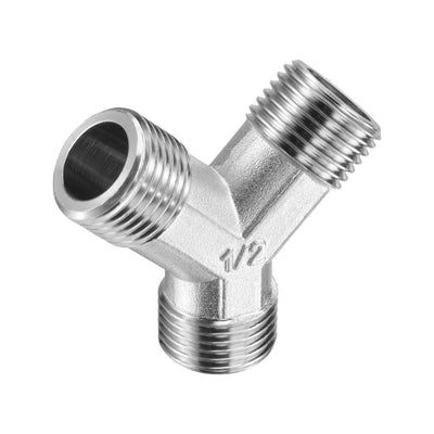 Harfington Uxcell Pipe Fitting G1/2 Male Thread Y Shape 3 Way Wye Hose Connector Adapter, Nickel-Plated Copper