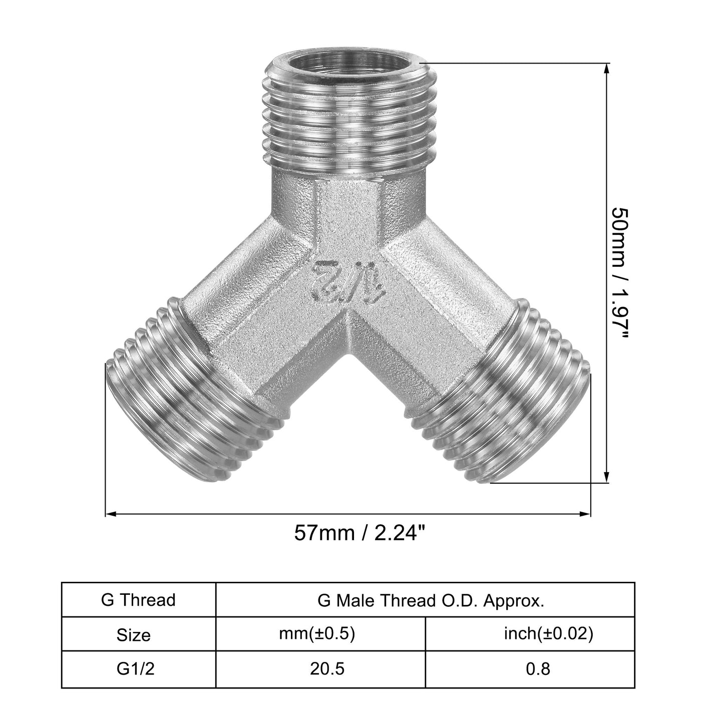 uxcell Uxcell Pipe Fitting G1/2 Male Thread Y Shape 3 Way Wye Hose Connector Adapter, Nickel-Plated Copper 2pcs