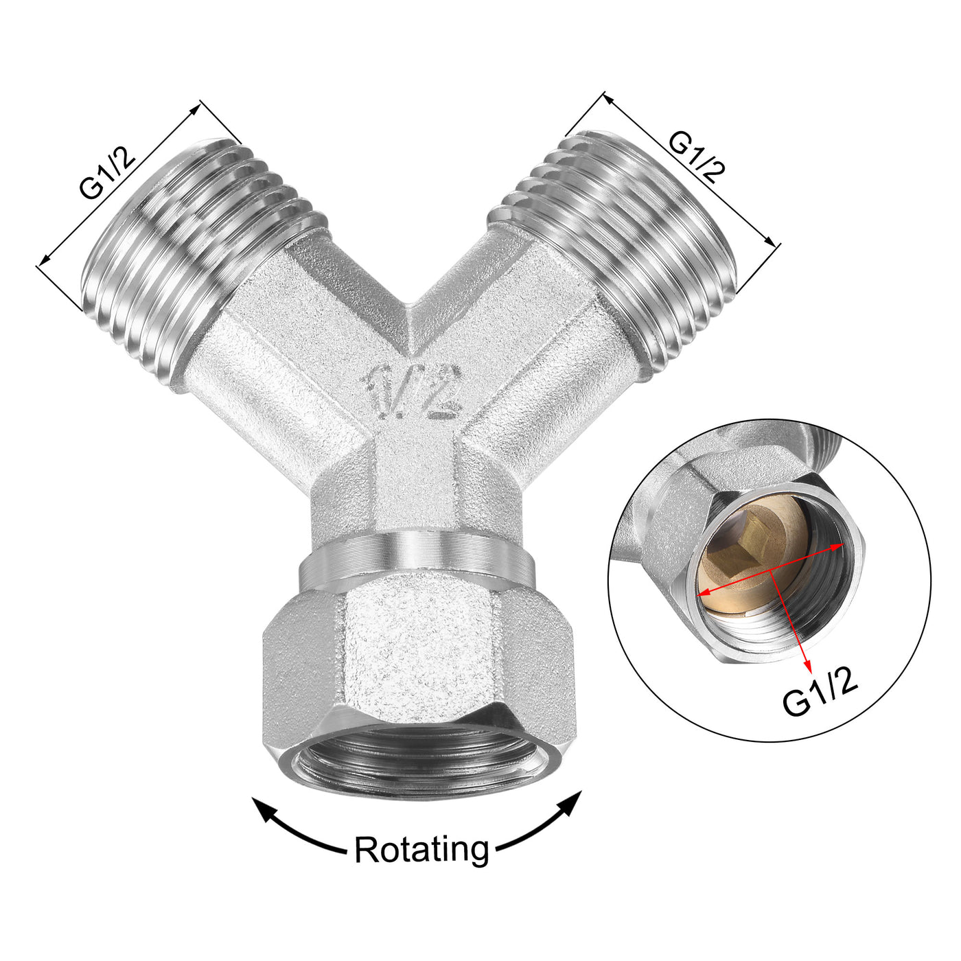uxcell Uxcell Pipe Fitting G1/2 1 Female to 2 Male Thread Y Shape 3 Ways Wye Hose Connector Adapter, Nickel-Plated Copper