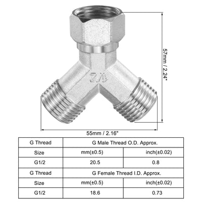 Harfington Uxcell Pipe Fitting G1/2 1 Female to 2 Male Thread Y Shape 3 Ways Wye Hose Connector Adapter, Nickel-Plated Copper