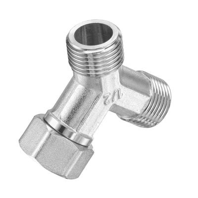 Harfington Uxcell Pipe Fitting G1/2 1 Female to 2 Male Thread Y Shape 3 Ways Wye Hose Connector Adapter, Nickel-Plated Copper