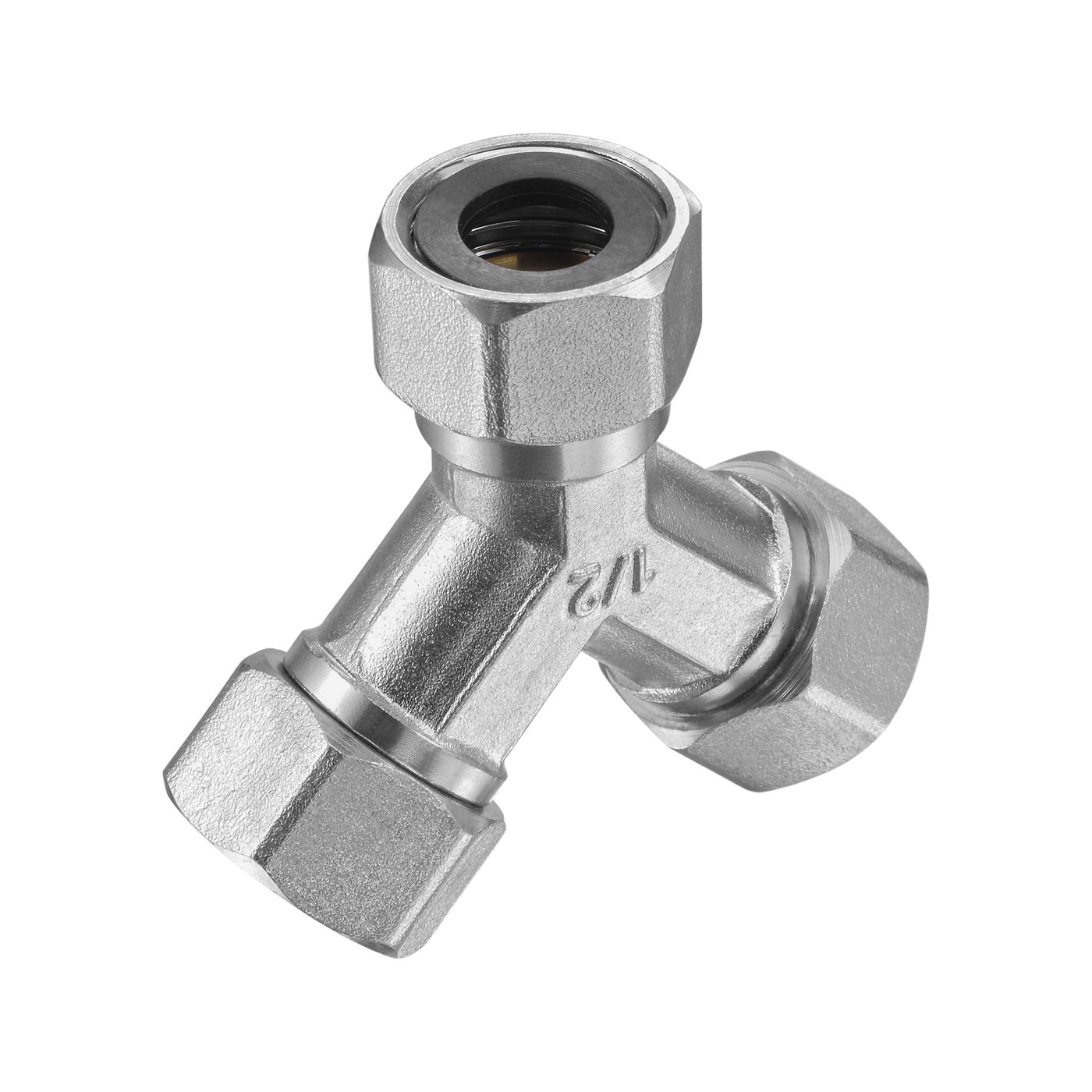 uxcell Uxcell Pipe Fitting G1/2 Female Thread Y Shape 3 Way Wye Hose Connector Adapter, Nickel-Plated Copper