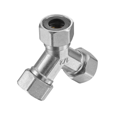 Harfington Uxcell Pipe Fitting G1/2 Female Thread Y Shape 3 Way Wye Hose Connector Adapter, Nickel-Plated Copper