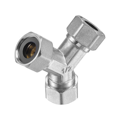 uxcell Uxcell Pipe Fitting G1/2 Female Thread Y Shape 3 Way Wye Hose Connector Adapter, Nickel-Plated Copper