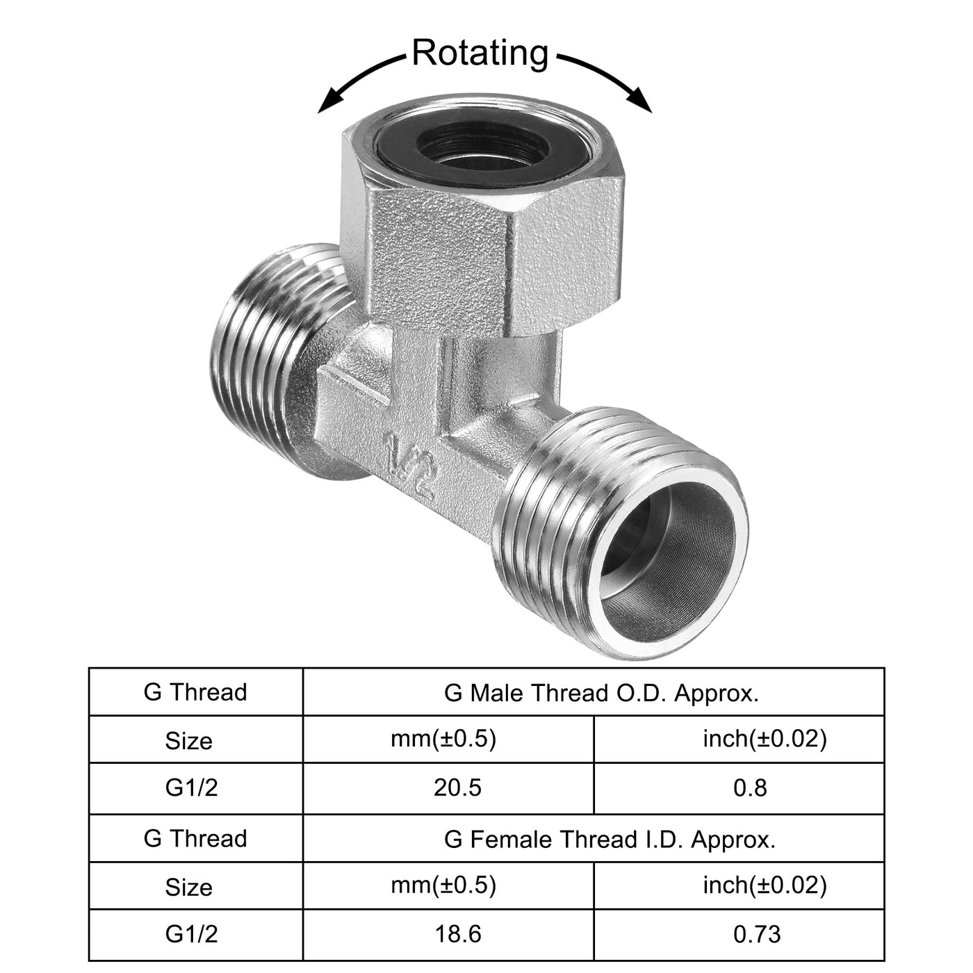 uxcell Uxcell Pipe Fitting Tee G1/2 2 Male to 1 Female Thread 3 Way T Shape Swivel Nut Hose Adapter Connector, Nickel-Plated Copper