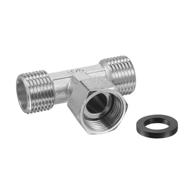 Harfington Uxcell Pipe Fitting Tee G1/2 2 Male to 1 Female Thread 3 Way T Shape Swivel Nut Hose Adapter Connector, Nickel-Plated Copper