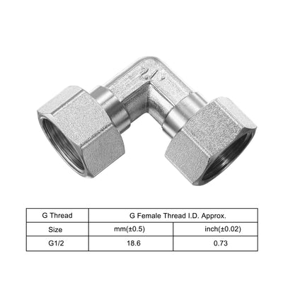 Harfington Uxcell Pipe Fitting Elbow G1/2 Female Thread 2 Way L Shape Hose Connector Adapter, Nickel-Plated Copper