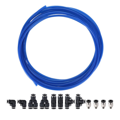 uxcell Uxcell Pneumatic 4mm OD PU Air Hose Pipe Tube Kit 5M Blue with Push to Connect Fittings
