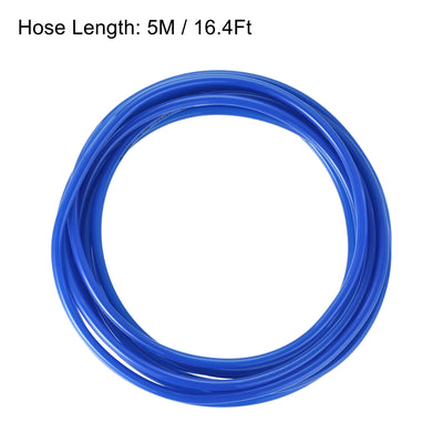 Harfington Uxcell Pneumatic 6mm OD PU Air Hose Tubing Kit 5 Meters Blue with 12 Pcs Push to Connect Fittings
