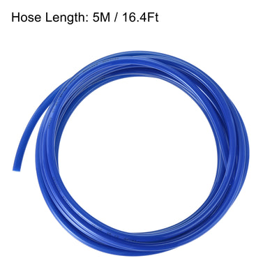 Harfington Uxcell Pneumatic 8mm OD PU Air Hose Tubing Kit 5 Meters Blue with 12 Pcs Push to Connect Fittings