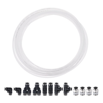 uxcell Uxcell Pneumatic 4mm OD Nylon Air Hose Tubing Kit 10 Meters White with 12 Pcs Push to Connect Fittings