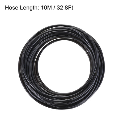 Harfington Uxcell Pneumatic 4mm OD PU Air Hose Tubing Kit 10M Black with Push to Connect Fittings