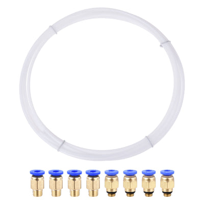 uxcell Uxcell Pneumatic PTFE Air Tubing Kit with M6 M8 Push to Connect Fittings for Air Hose Line Pipe 4mm OD 4M White
