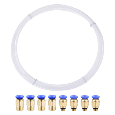 Harfington Uxcell Pneumatic PTFE Air Tubing Kit Hose Air Line Tubing 4mm OD 4M White with M6 M10 Push to Connect Fittings
