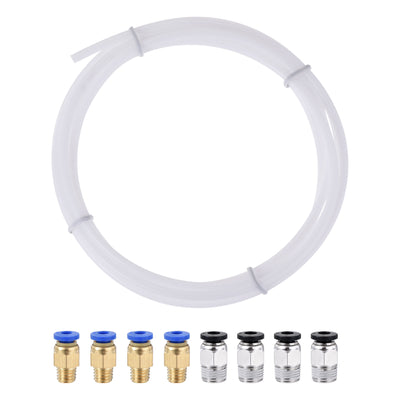 uxcell Uxcell Pneumatic PTFE Air Tubing Kit with M8 G1/8 Push to Connect Fittings for Air Hose Line Pipe 4mm OD 2M White