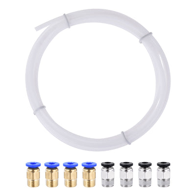 Harfington Uxcell Pneumatic PTFE Air Tubing Kit Hose Air Line Tubing 4mm OD 2M White with M10 G1/8 Push to Connect Fittings