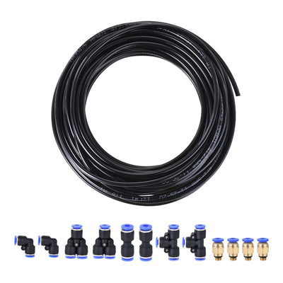 uxcell Uxcell Pneumatic PU Air Tubing Kit with Push to Connect Fittings for Air Hose Line Pipe 4mm OD 10 Meters Black