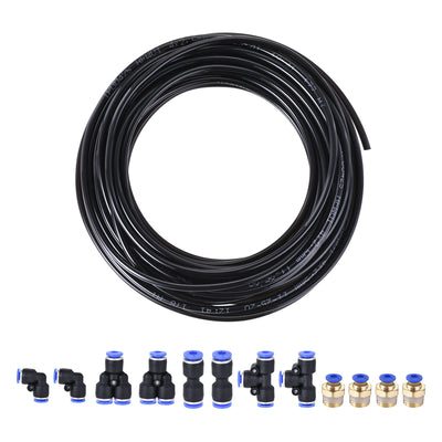 uxcell Uxcell Pneumatic PU Air Tubing Kit with 12 Pcs Quick Fittings for Air Hose Line Pipe 4mm OD 10 Meters Black