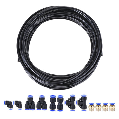 uxcell Uxcell Pneumatic PU Air Tubing Kit with Push to Connect Fittings for Air Hose Line Pipe 6mm OD 10 Meters Black