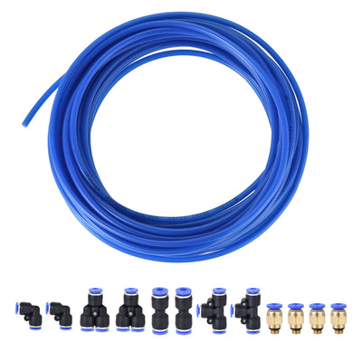 uxcell Uxcell Pneumatic PU Air Tubing Kit with 12 Pcs Quick Fittings for Air Hose Line Pipe 4mm OD 10 Meters Blue