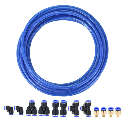 Harfington Uxcell Pneumatic PU Air Tubing Kit with Push to Connect Fittings for Air Hose Line Pipe 6mm OD 10 Meters Blue