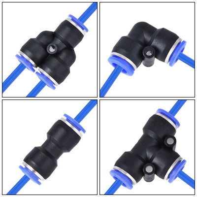 Harfington Uxcell Pneumatic PU Tubing Kit 8mm OD 10M Blue with 12 Pcs Push to Connect Fittings
