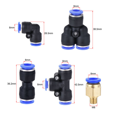 Harfington Uxcell Pneumatic PU Tubing Kit 8mm OD 10M Blue with 12 Pcs Push to Connect Fittings