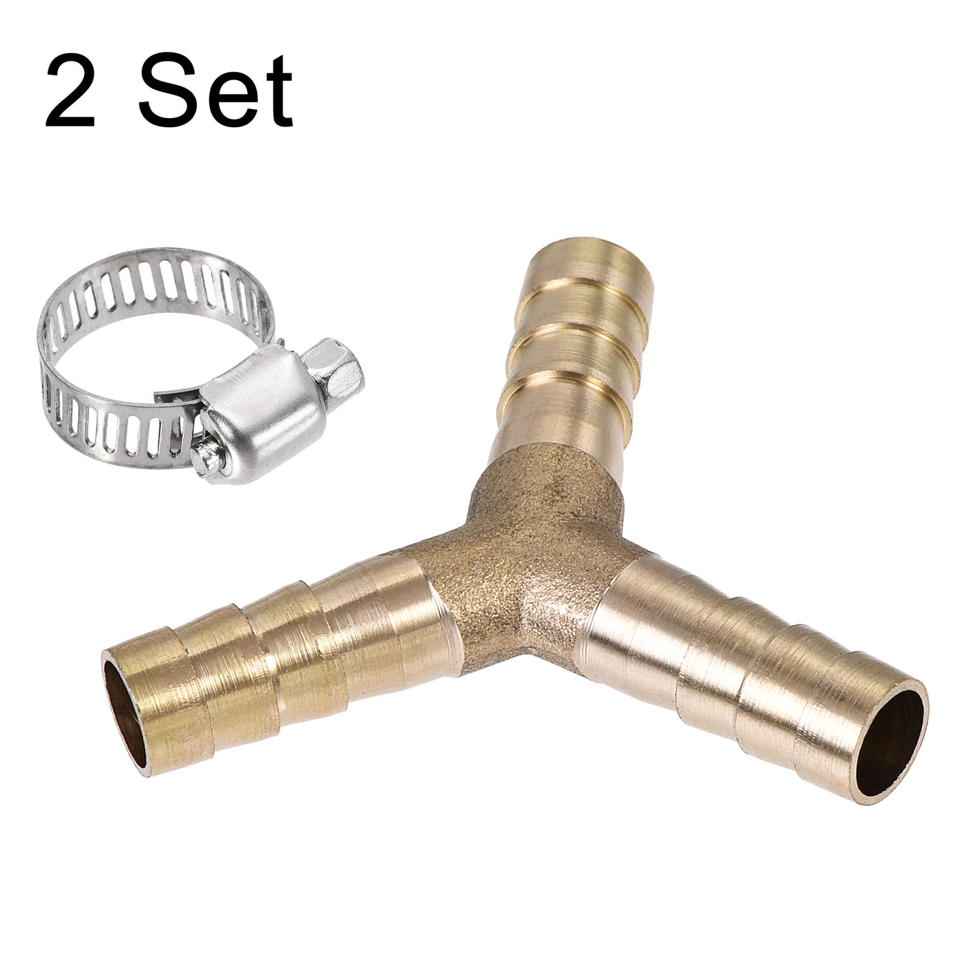 Uxcell Uxcell Barb Hose Fitting 10mm OD Y Shape Pipe Connector Brass 2Pcs with 6Pcs 6-12mm Hose Clamps for Water Fuel Air