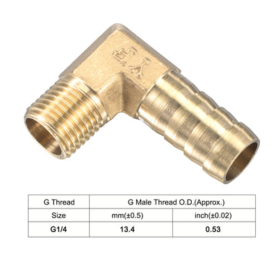 Harfington Uxcell Brass Hose Barb Fitting Elbow 12mm x G1/2 Male Thread Right Angle Pipe Connector with Stainless Steel Hose Clamp, Pack of 2