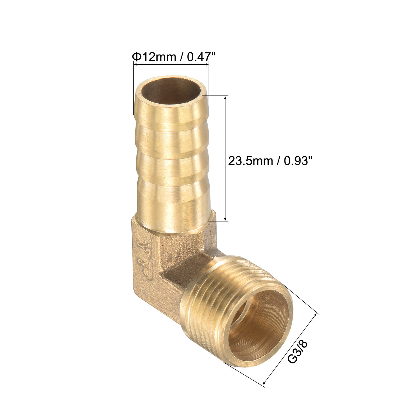 Uxcell Uxcell Brass Hose Barb Fitting Elbow 12mm x G1/2 Male Thread Right Angle Pipe Connector with Stainless Steel Hose Clamp, Pack of 2