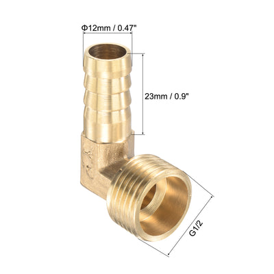 Harfington Uxcell Brass Hose Barb Fitting Elbow 12mm x G1/2 Male Thread Right Angle Pipe Connector with Stainless Steel Hose Clamp, Pack of 2