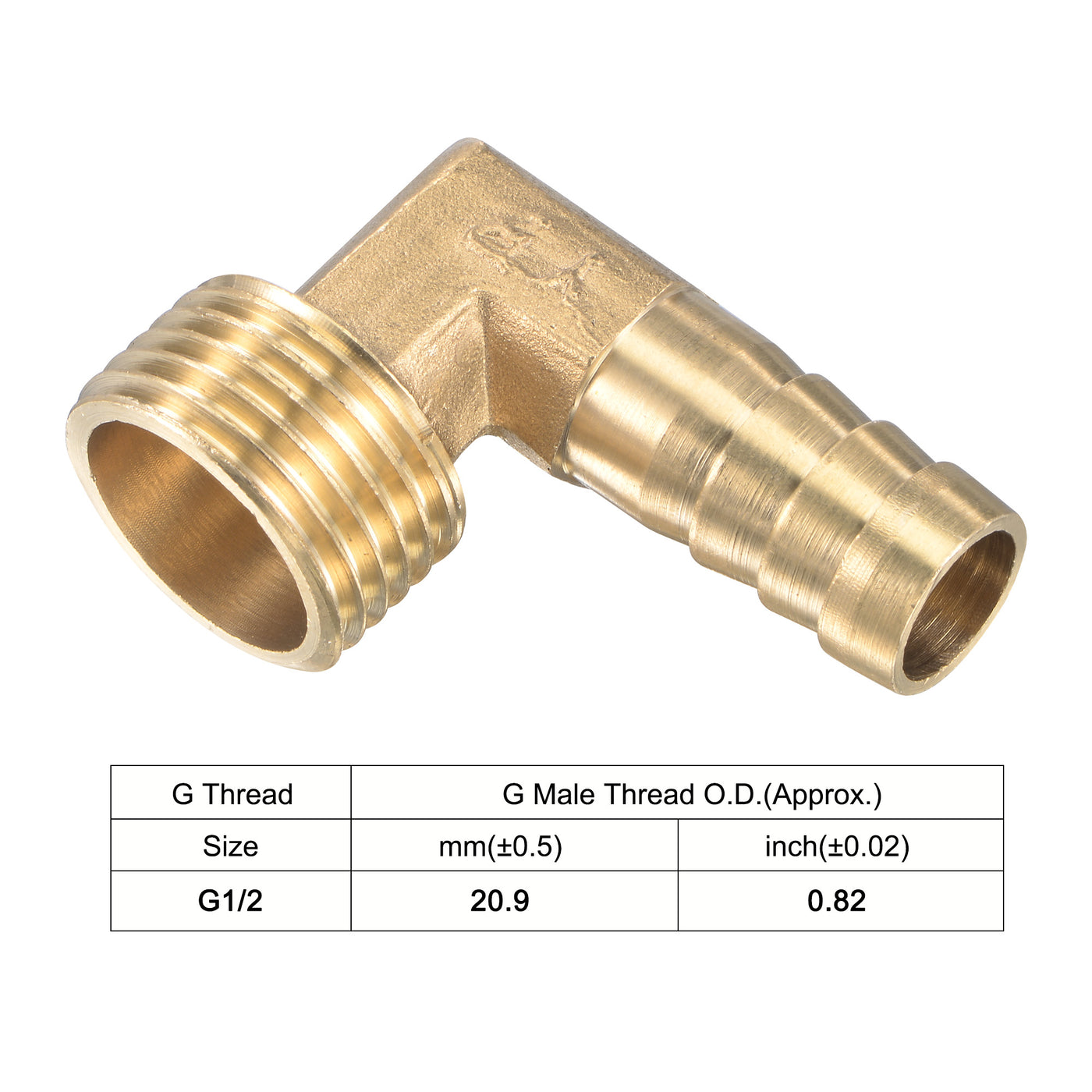 Uxcell Uxcell Brass Hose Barb Fitting Elbow 12mm x G1/2 Male Thread Right Angle Pipe Connector with Stainless Steel Hose Clamp, Pack of 2