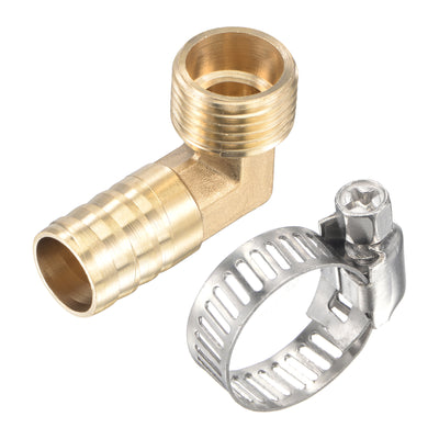 Harfington Uxcell Brass Hose Barb Fitting Elbow 16mm x G1/2 Male Thread Right Angle Pipe Connector with Stainless Steel Hose Clamp